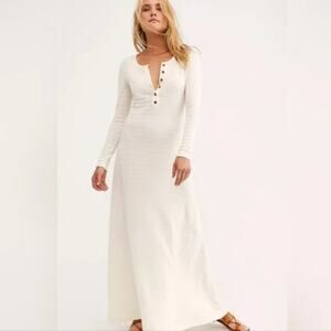 Free People FP Beach Santa Fe Maxi Dress Cream Henley Off White Womens Small